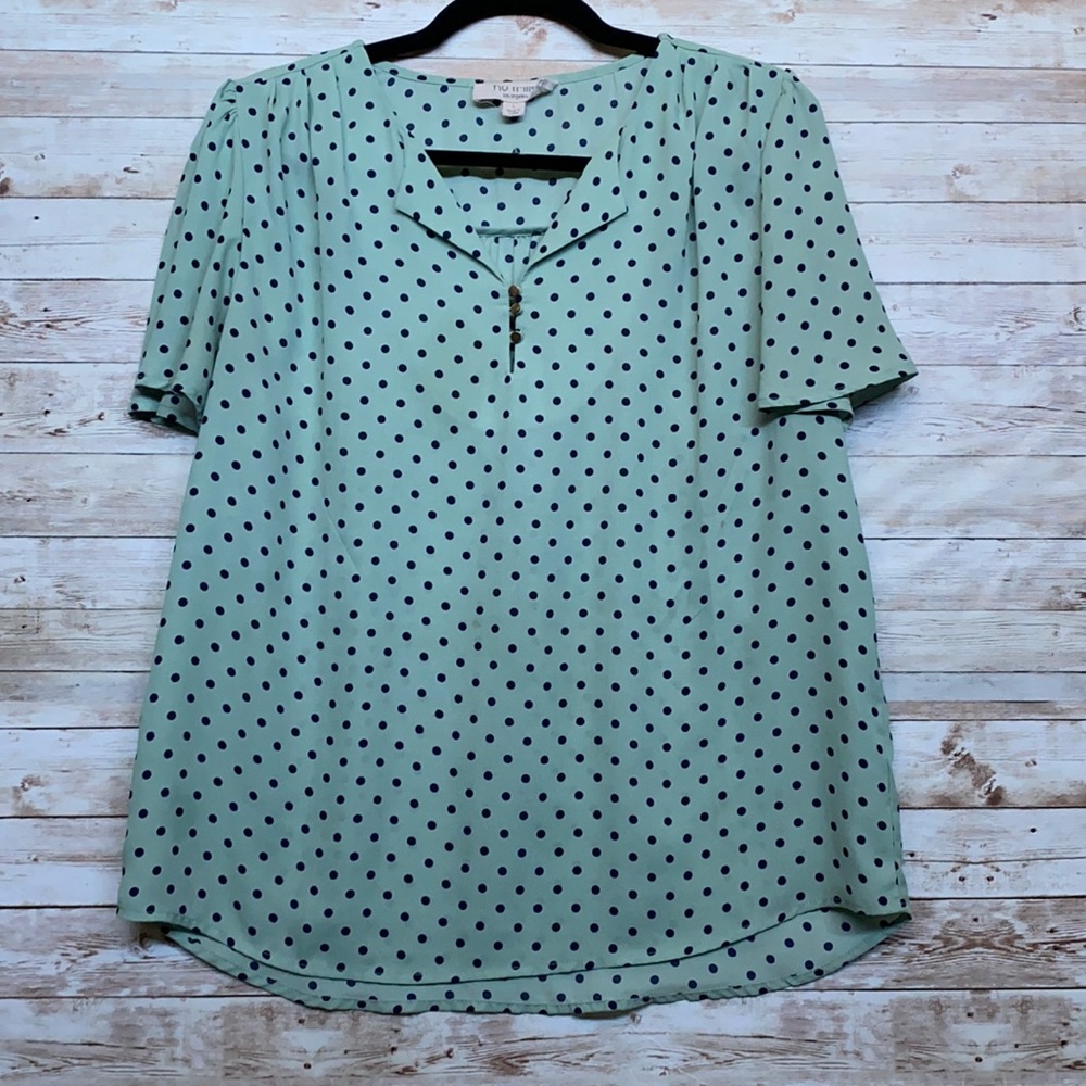 Teal polka dot blouse